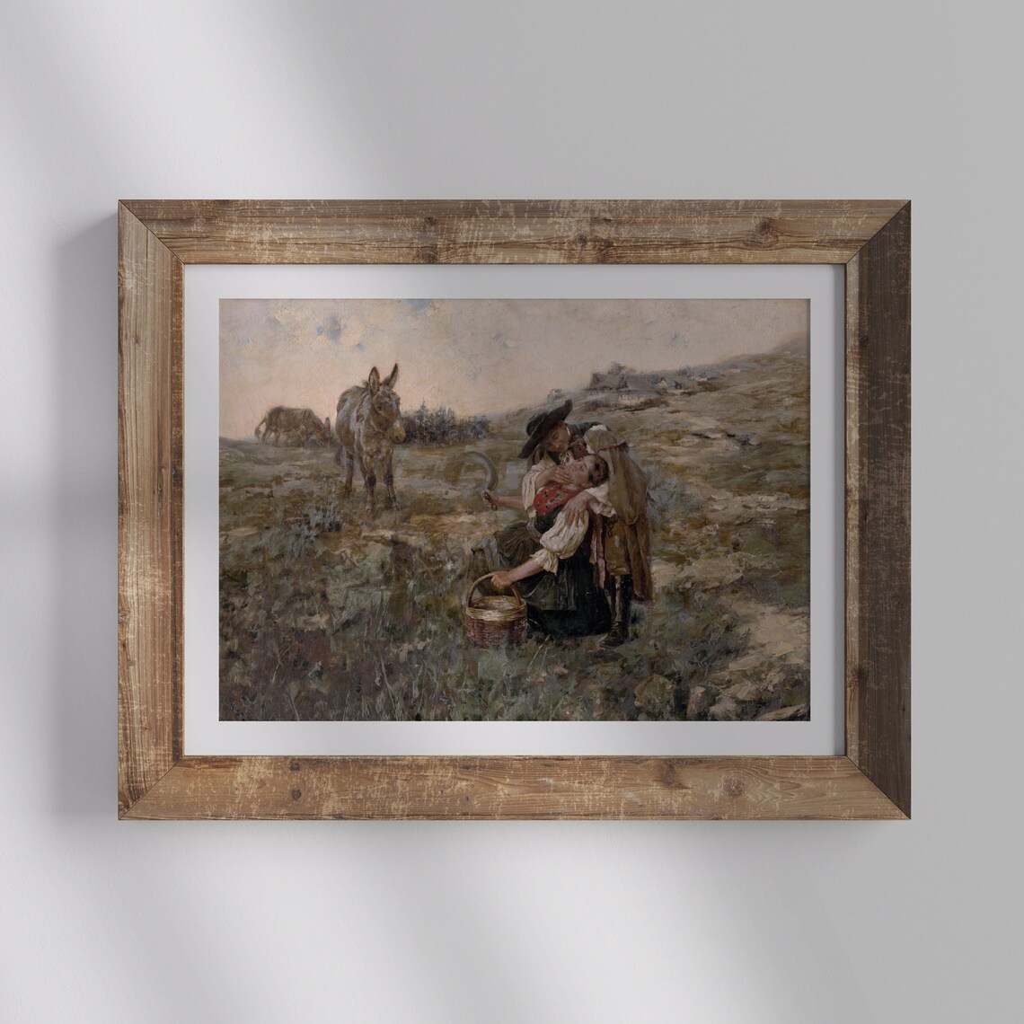 Vintage Mountain Farmers Romance Painting Farmers In Love Art Mountain Village Life Painting Farm House Wall Decor - Image 3