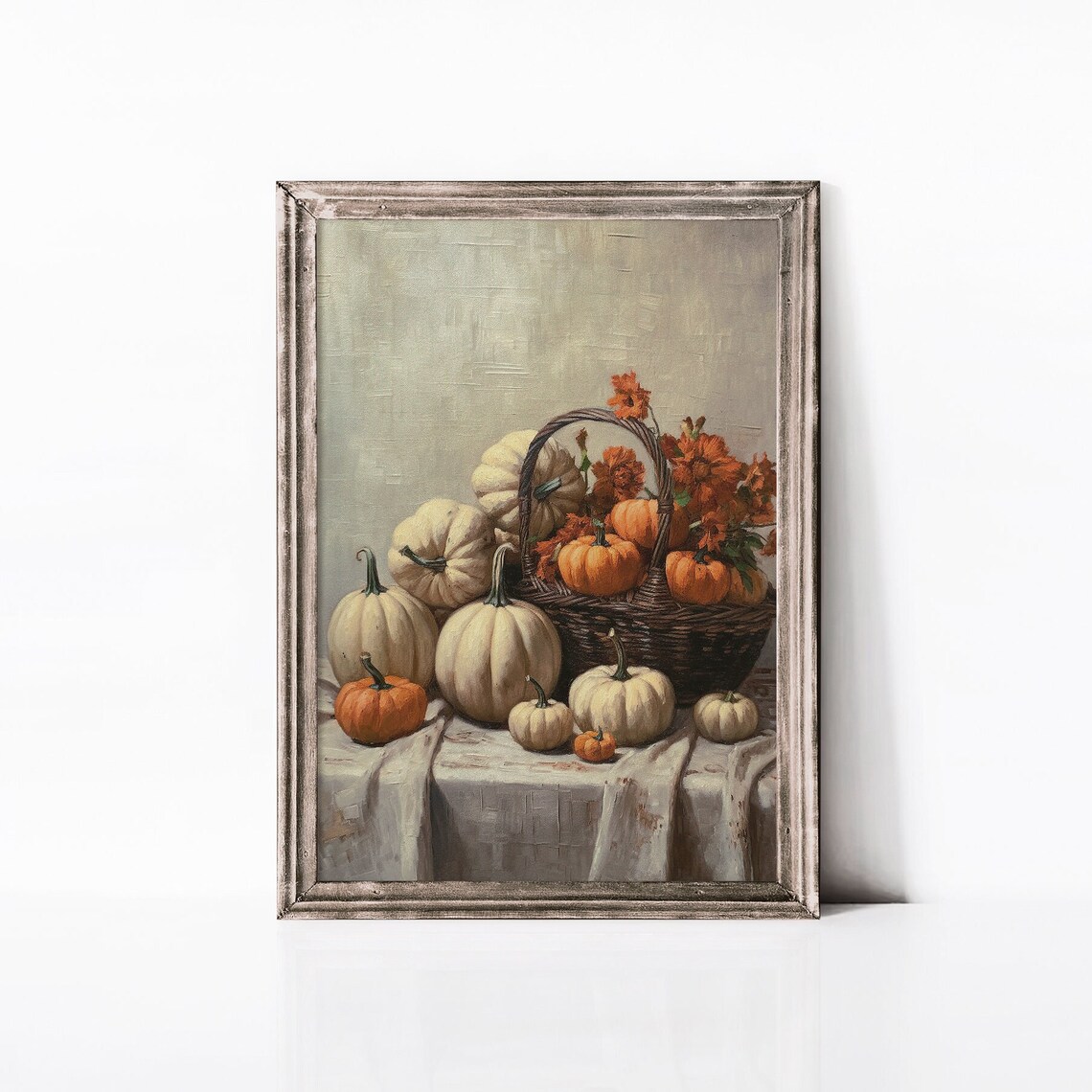 Pumpkin Basket Harvest Still Life Autumn Flowers Vintage Poster - Image 2