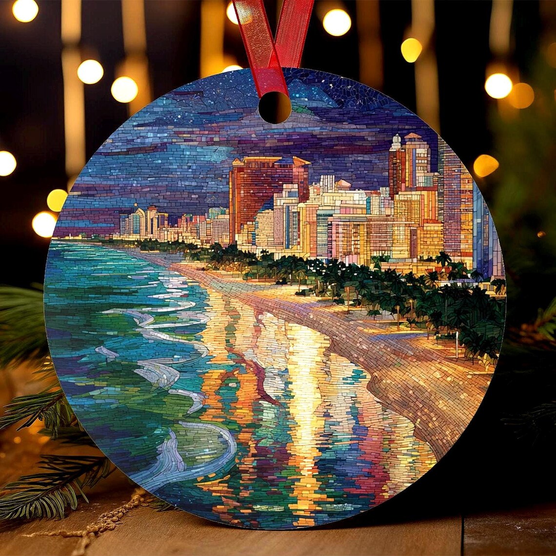 Miami Florida Stained Glass Style Christmas Tree Art Print