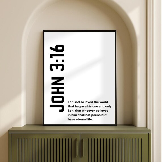 John 3:16 Loved The World Bold Black Minimalist Bible Verse Poster