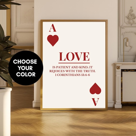 Love Is Patient Kind Ace Of Hearts Playing Card 1 Corinthians Poster