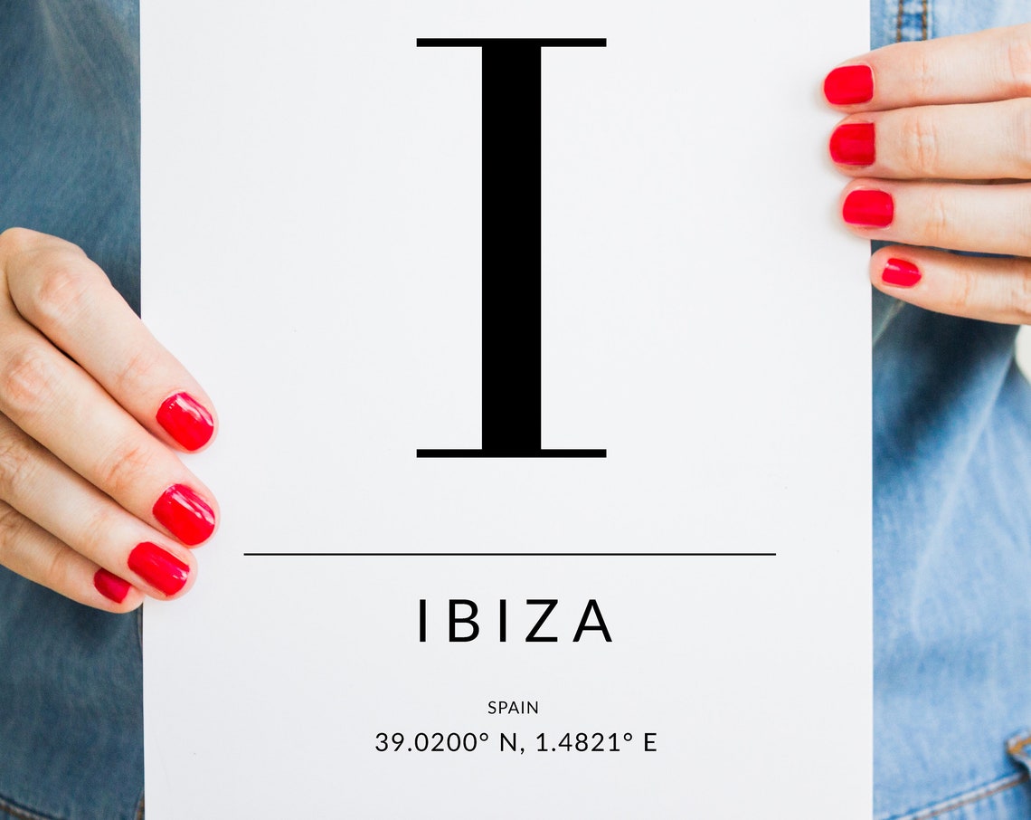 I Ibiza Spain GPS Coordinates Minimalist Typographic Travel Poster