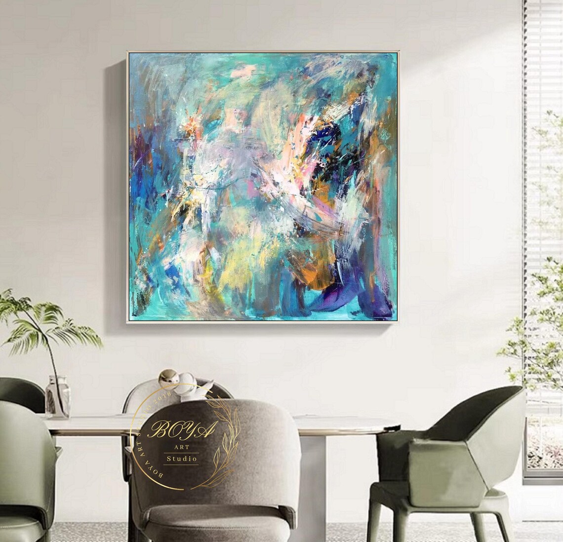 Multicolor Abstract Green Art Print, Contemporary Art - Image 3