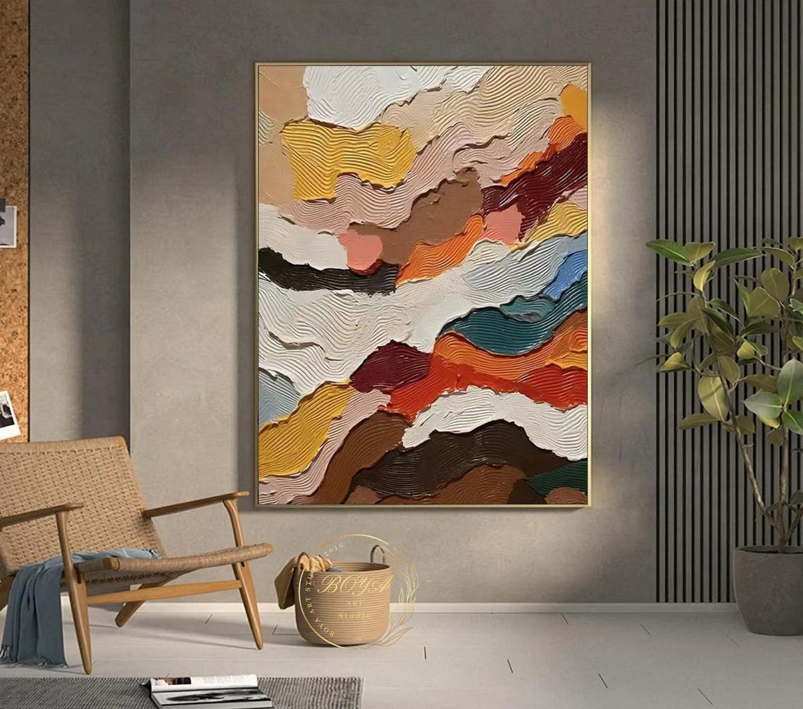 Colorful Wavy 3D Textured Abstract Landscape Painting Art Poster - Image 5