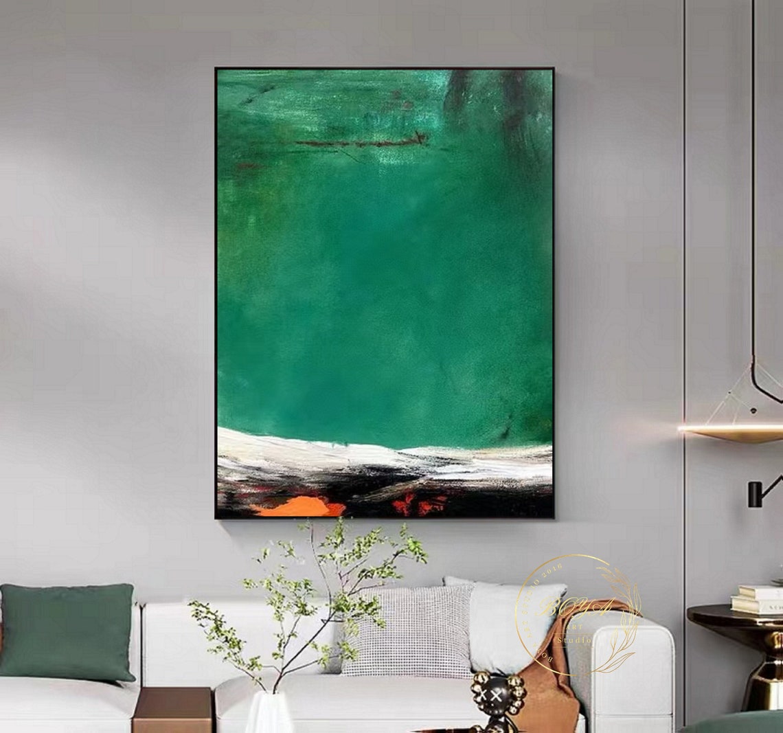Deep Emerald Green Horizon with Dark Base Abstract Art Poster - Image 4