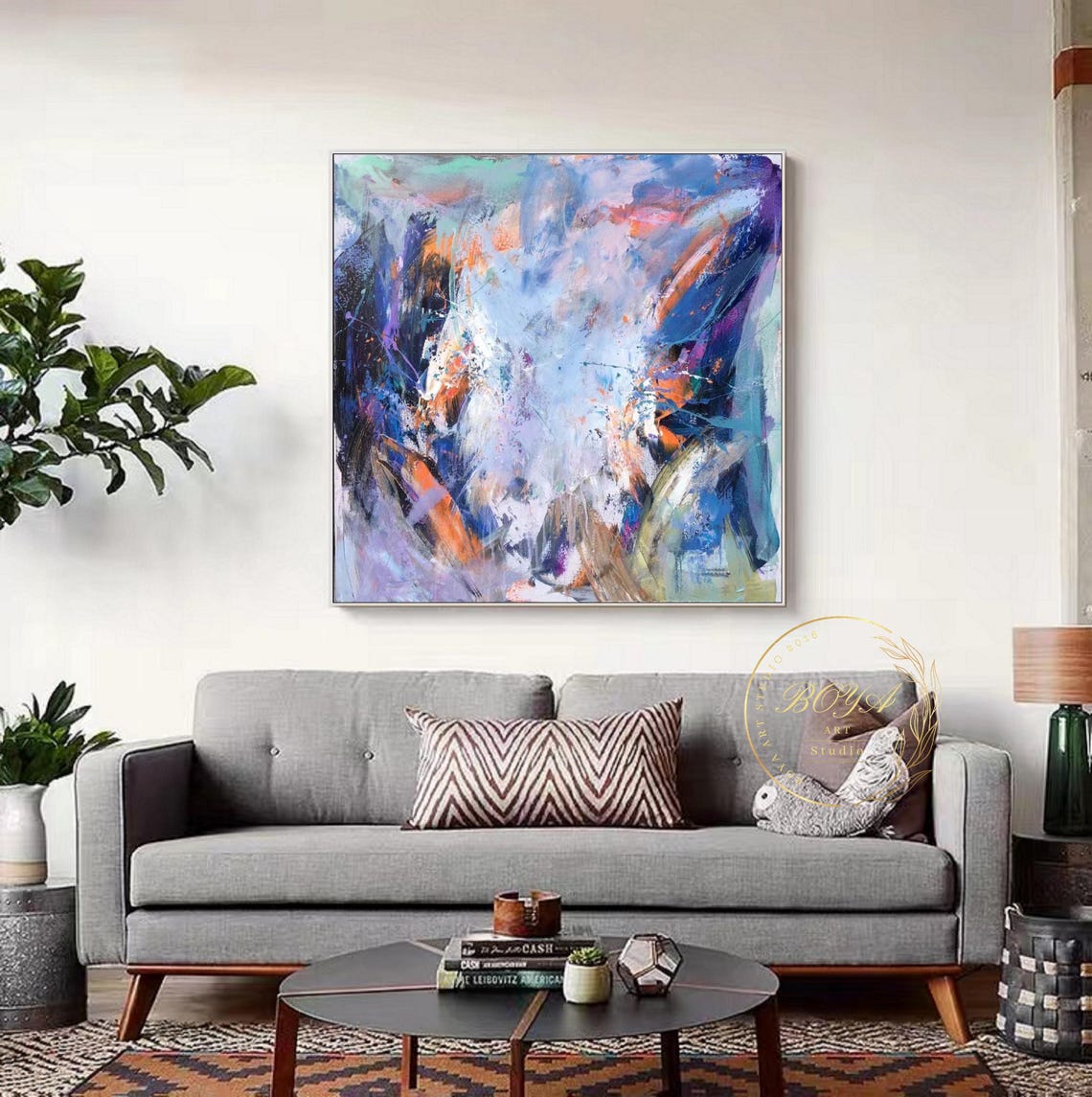Expressive Blue and Purple Swirling Brushstroke Abstract Poster - Image 4