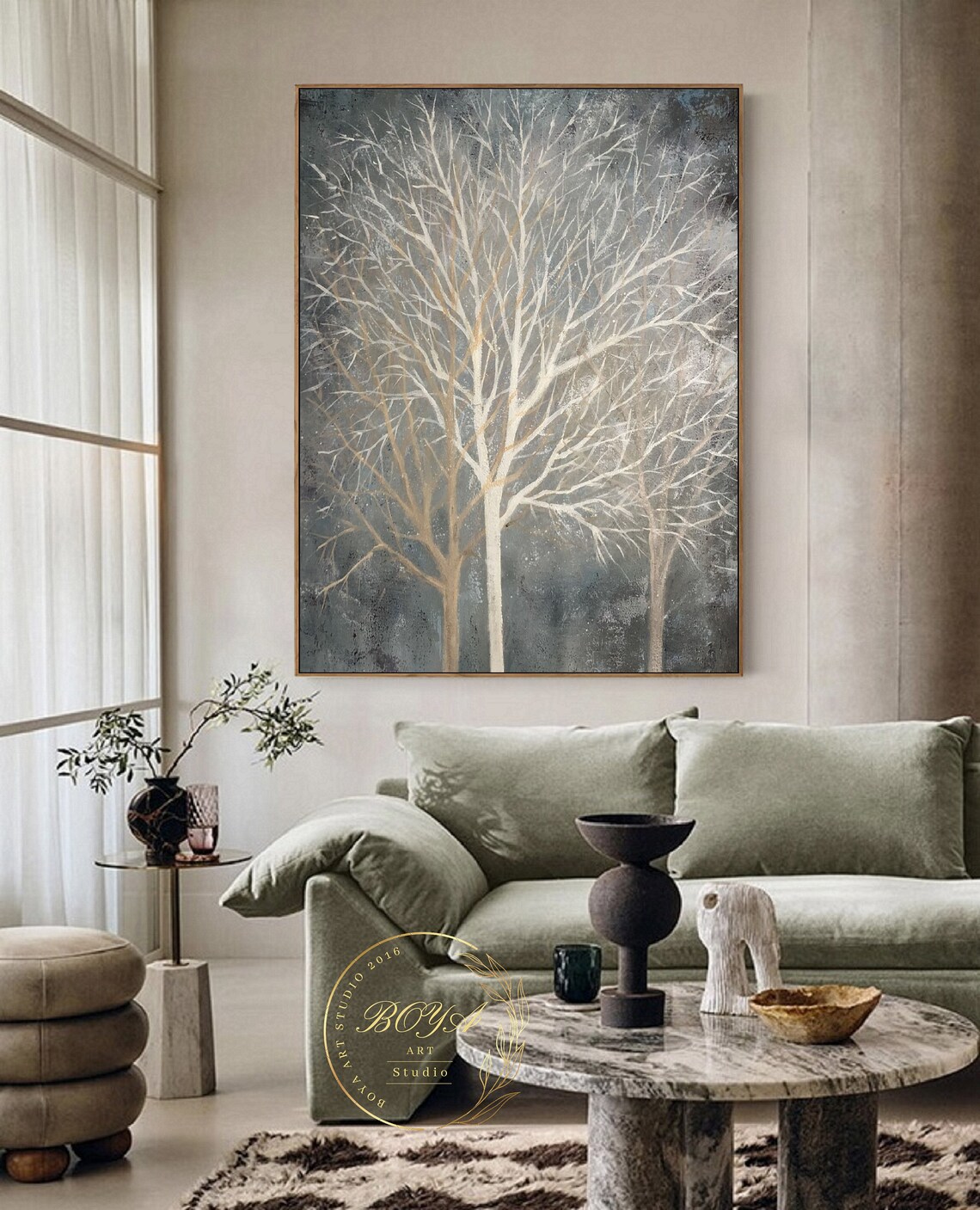 Abstract Tree Painting, Winter Forest Wall Art - Image 4