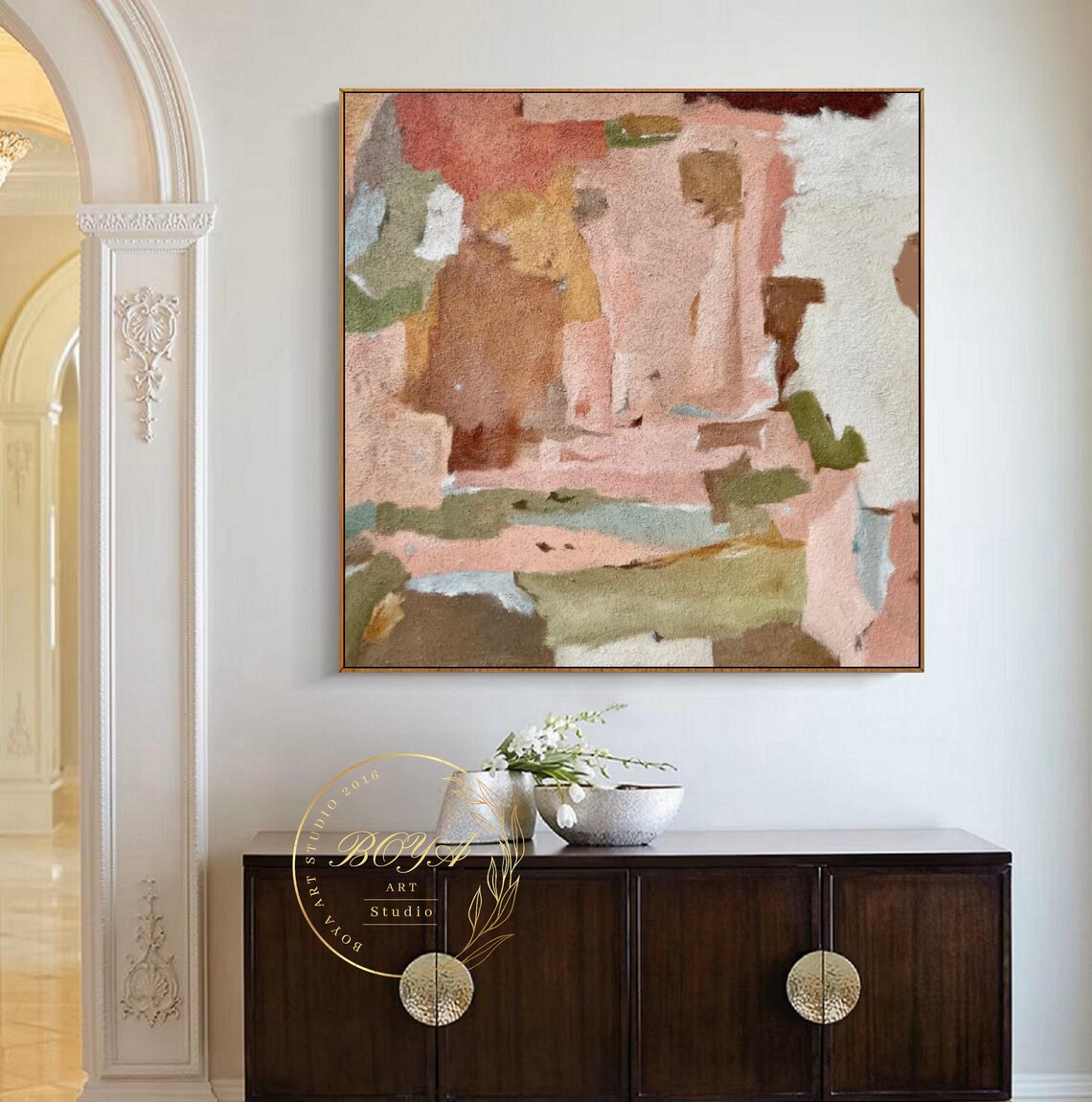 Pink Abstract Painting, Modern Beige Textured Art Print - Image 4