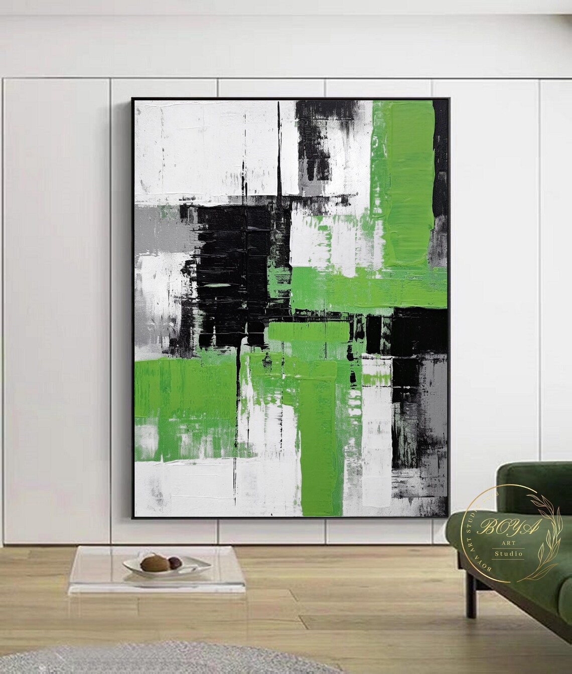 Minimalist Green Abstract Wall Art Print, Textured Modern - Image 2