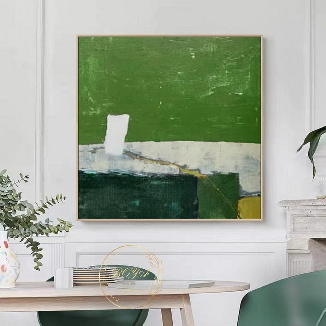 Calm Green Field with White Horizon Minimalist Abstract Poster - Image 4