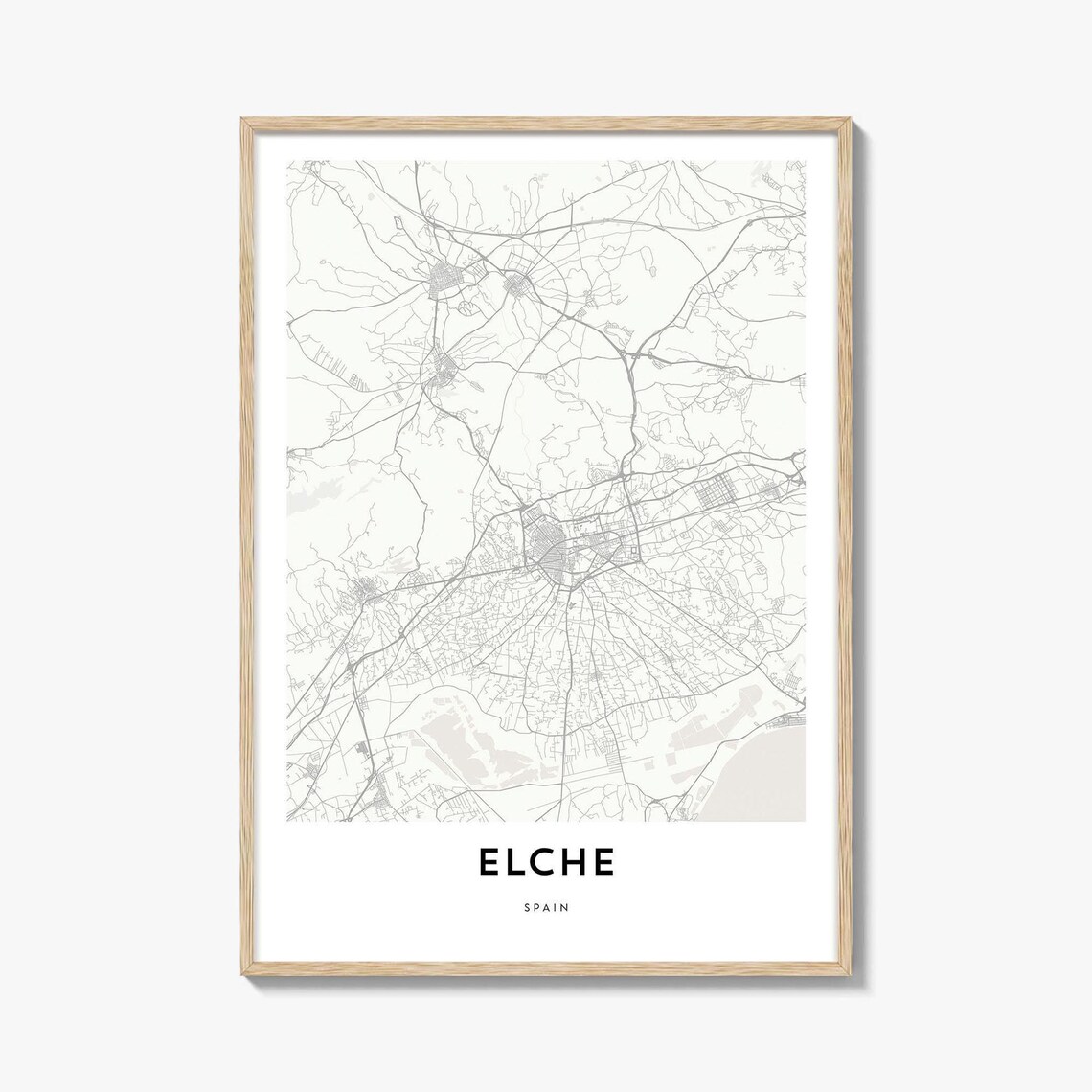 Elche Spain Minimalist City Street Map Costa Blanca Travel Poster
