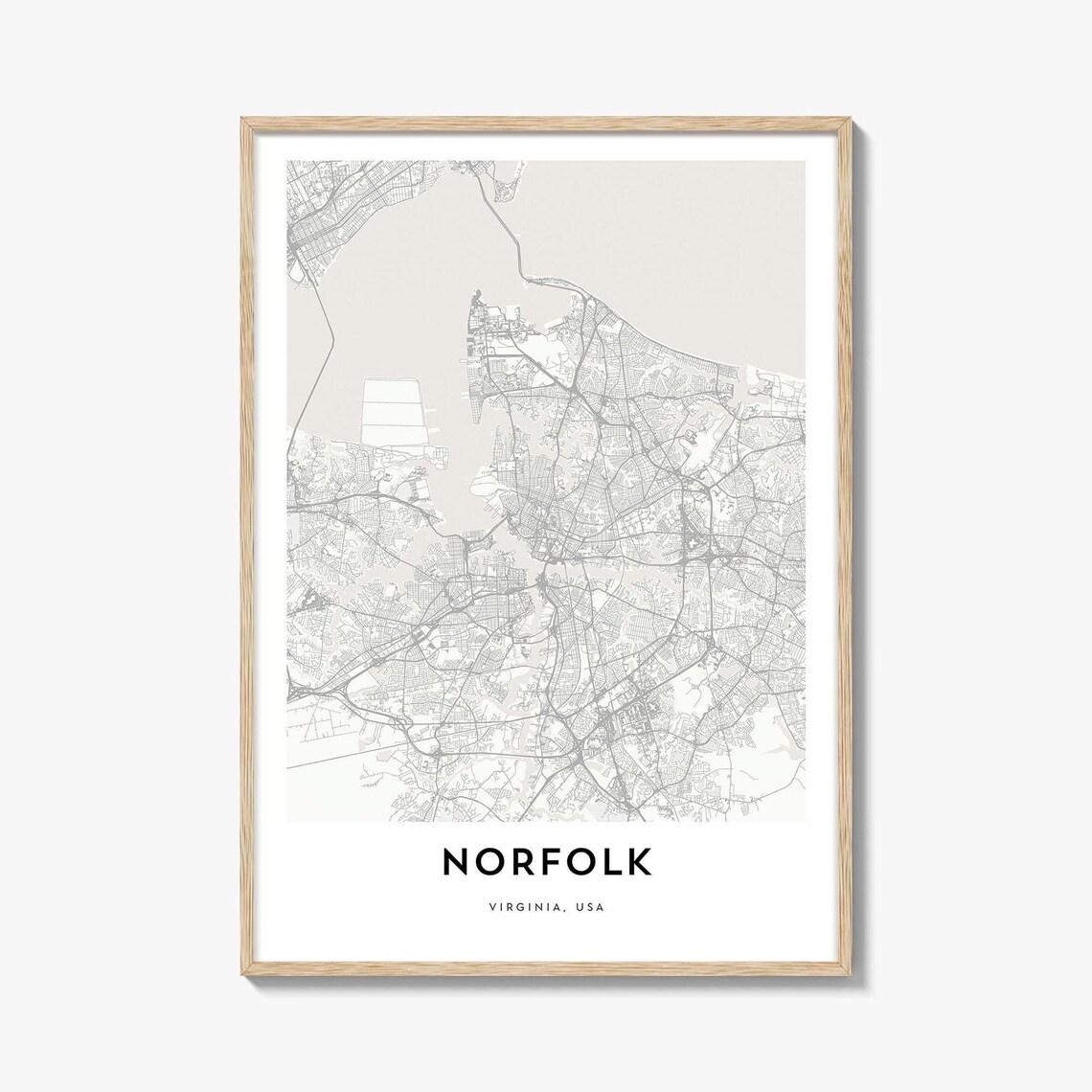 Norfolk Virginia Minimalist Street Map Poster In Soft Beige Tones