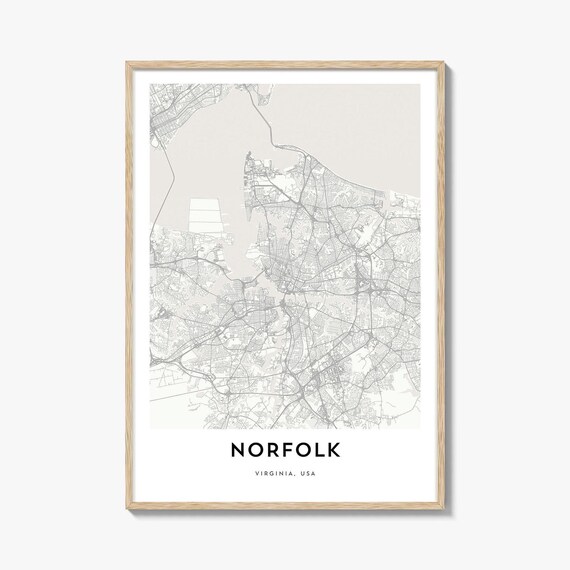 Norfolk Virginia Minimalist Street Map Poster In Soft Beige Tones