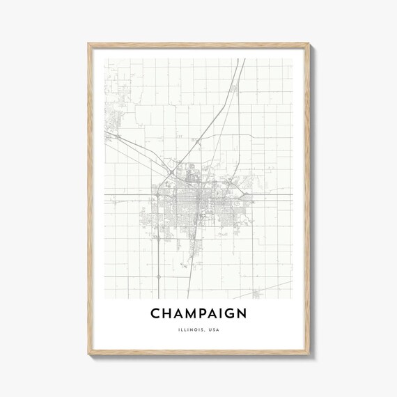 Champaign Illinois USA Minimalist Line Art City Map Travel Decor Poster