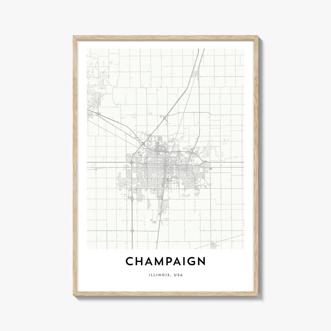 Champaign Illinois USA Minimalist Line Art City Map Travel Decor Poster