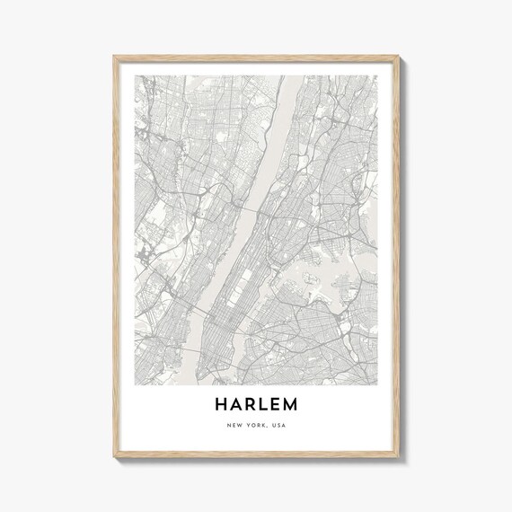 Harlem New York Minimalist City Map Black White Line Art Poster