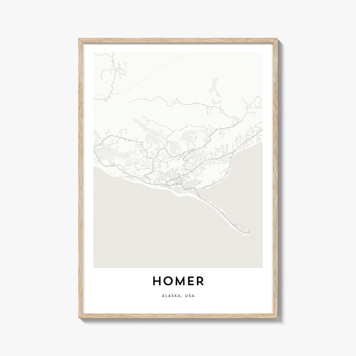 Homer Alaska USA Minimalist Coastal Street Map City Travel Art Poster
