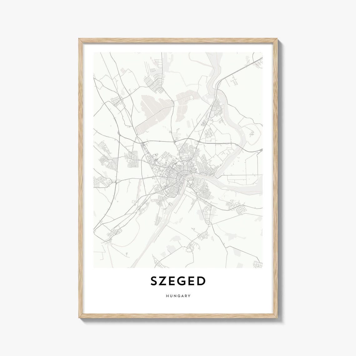 Szeged Hungary Minimalist Cream City Map Poster for Home Decor