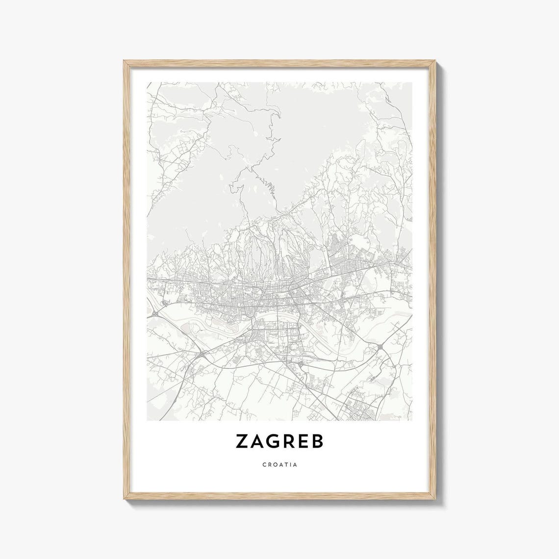 Zagreb Croatia Minimalist City Map Street Art Print Home Decor
