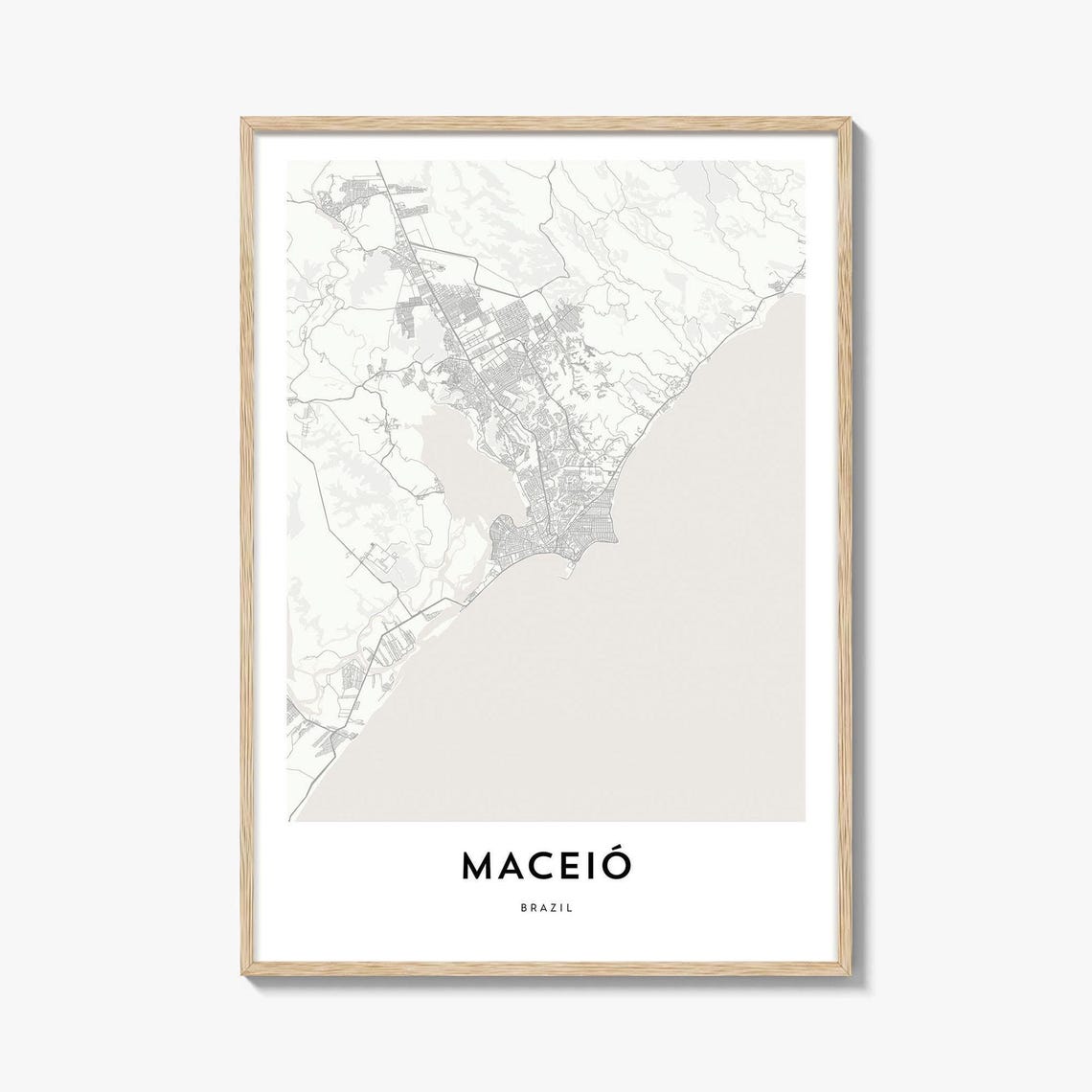 Maceió Brazil Coastal City Map Minimalist Beach Decor Poster