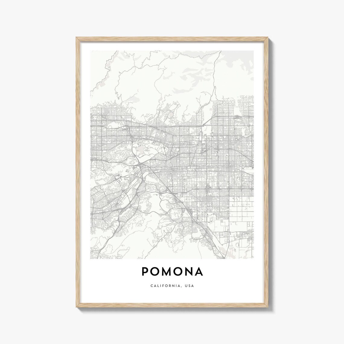 Pomona California Southern California Minimalist City Street Map Poster