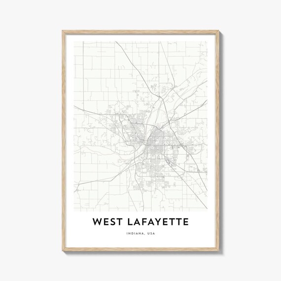 West Lafayette Indiana Minimalist Black And White City Map Poster
