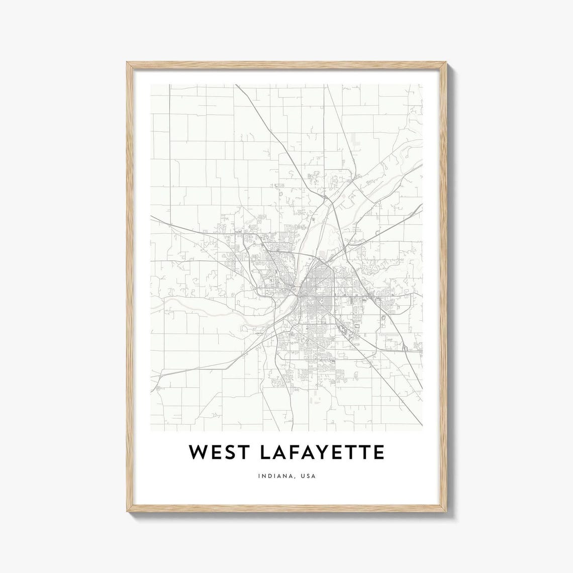 West Lafayette Indiana Minimalist Black And White City Map Poster