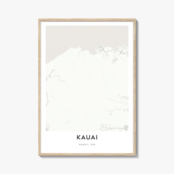 Kauai Hawaii Minimalist Island Map Poster Tropical Wall Decor