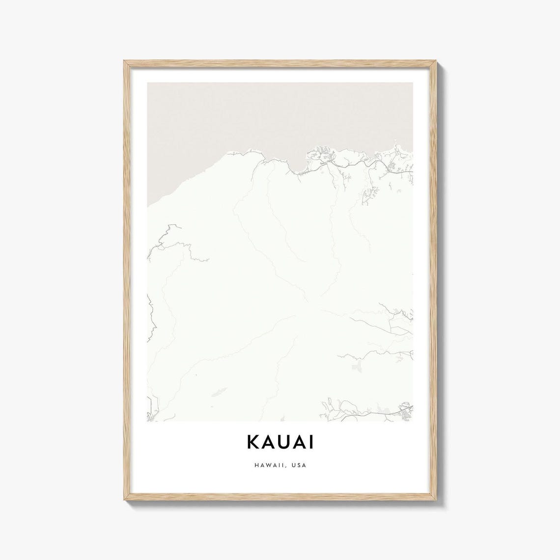 Kauai Hawaii Minimalist Island Map Poster Tropical Wall Decor