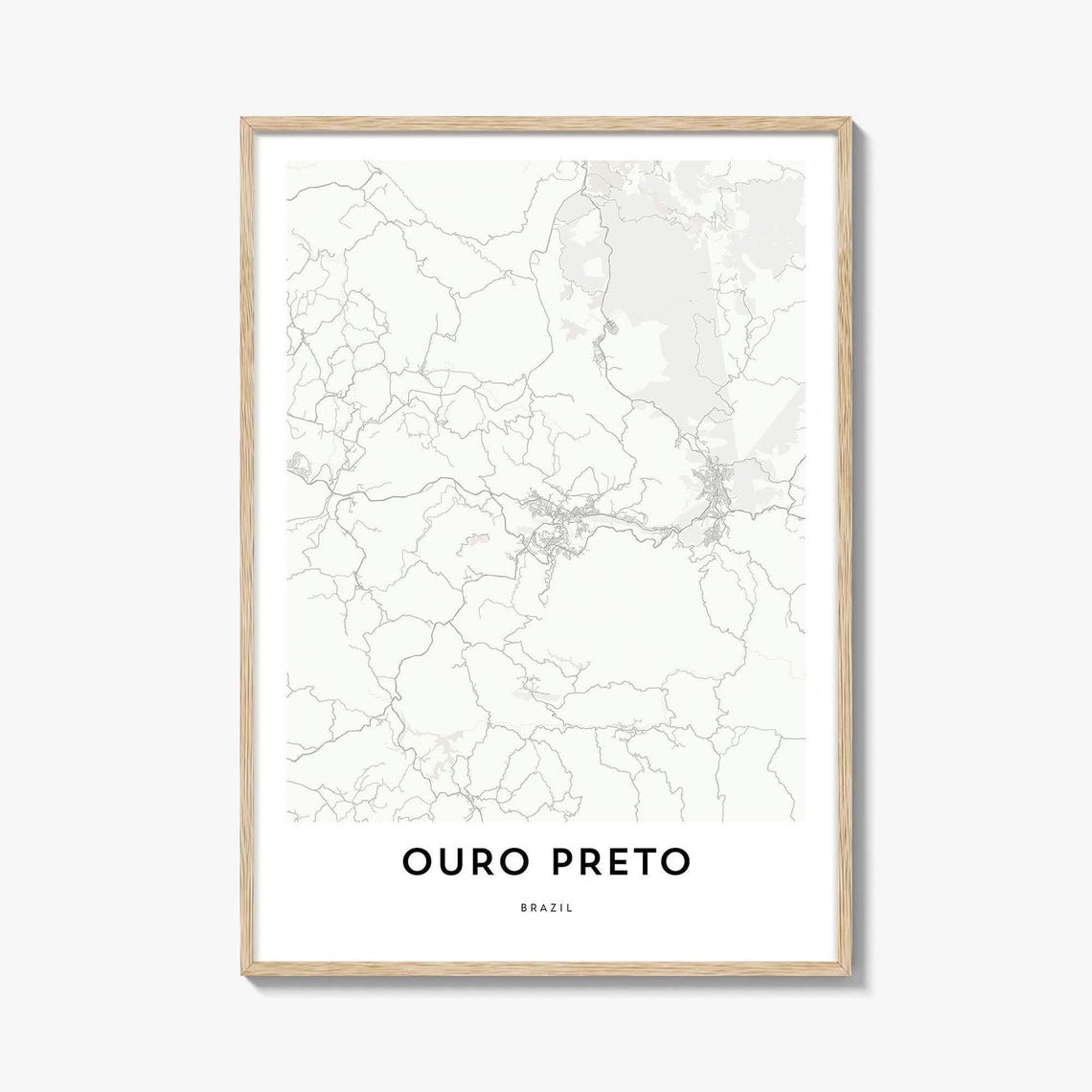 Ouro Preto Brazil Minimalist City Map Poster in Soft Neutral Tones