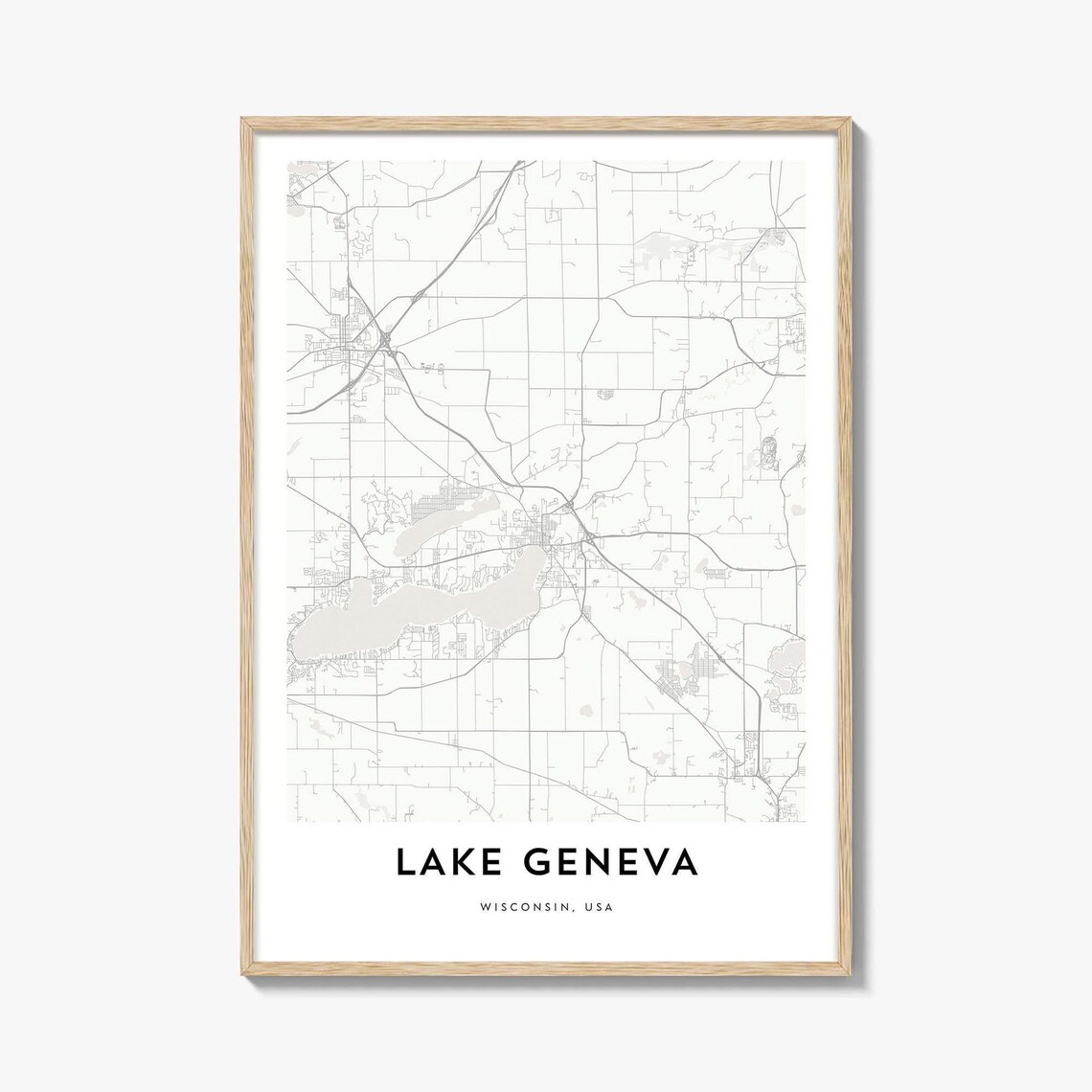 Lake Geneva Wisconsin Minimalist Line Street Map City Poster