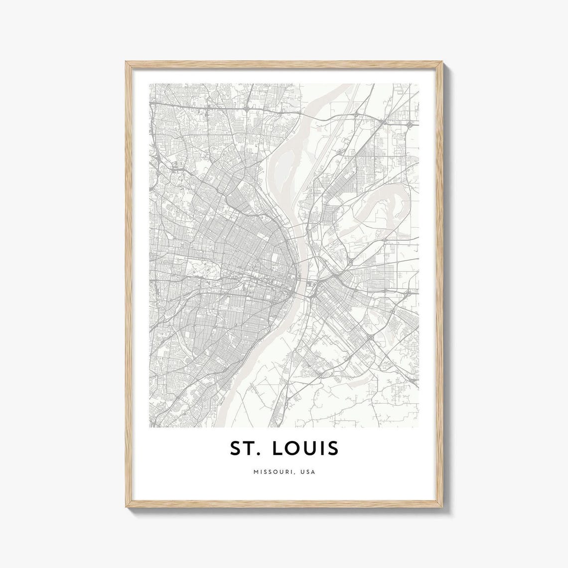 St. Louis Missouri Mississippi River City Map Art Decor Poster