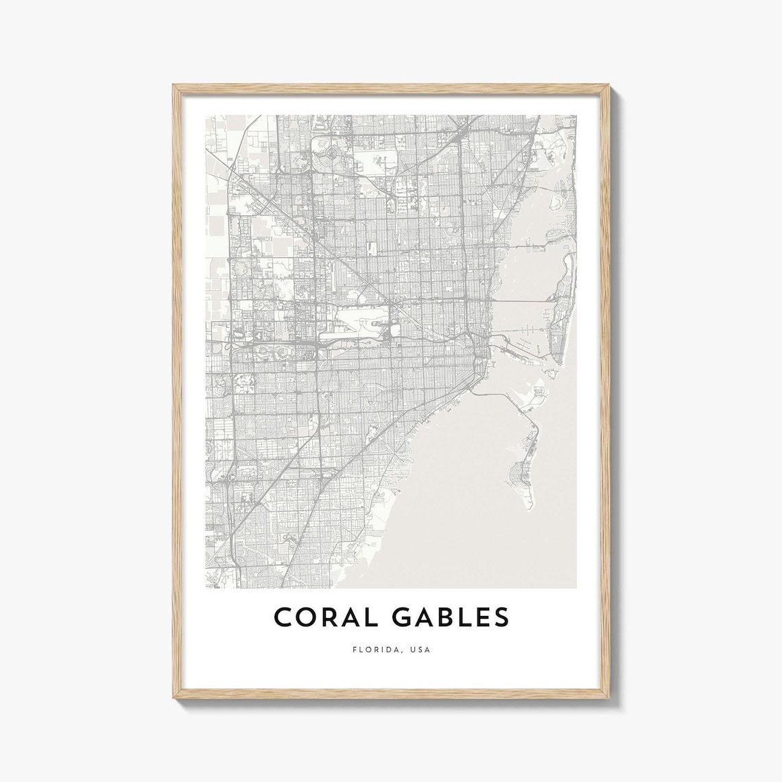 Coral Gables Florida Minimalist City Street Map Travel Poster Art