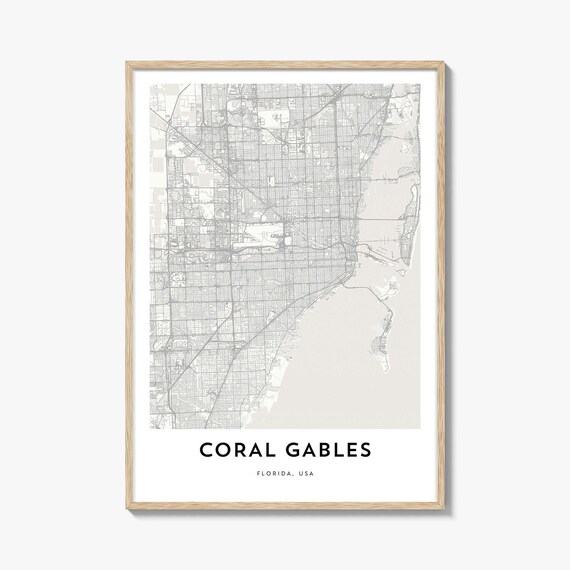 Map Of Coral Gables Print Gift Poster City Artwork For Home Office Florida