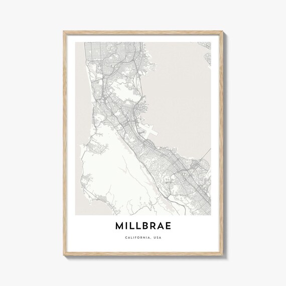 Minimalist Millbrae California Bay Area City Street Map Poster