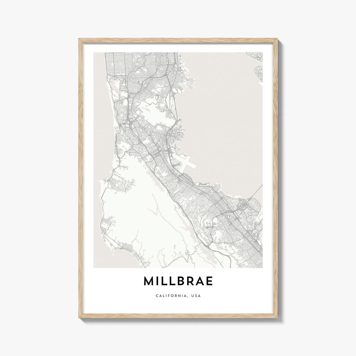 Minimalist Millbrae California Bay Area City Street Map Poster