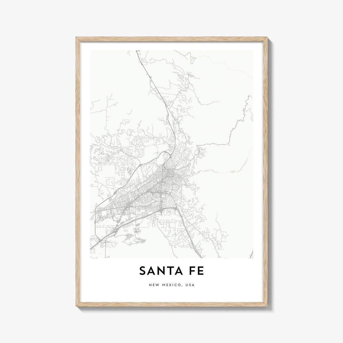 Minimalist Santa Fe New Mexico City Street Map Art Print Decor