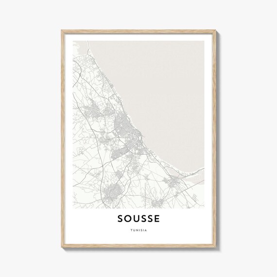 Sousse Tunisia Minimalist City Map Poster Mediterranean Coastal Art