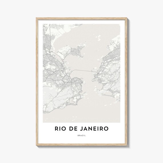 Rio De Janeiro Brazil Coastal Bay City Street Map Line Art Print