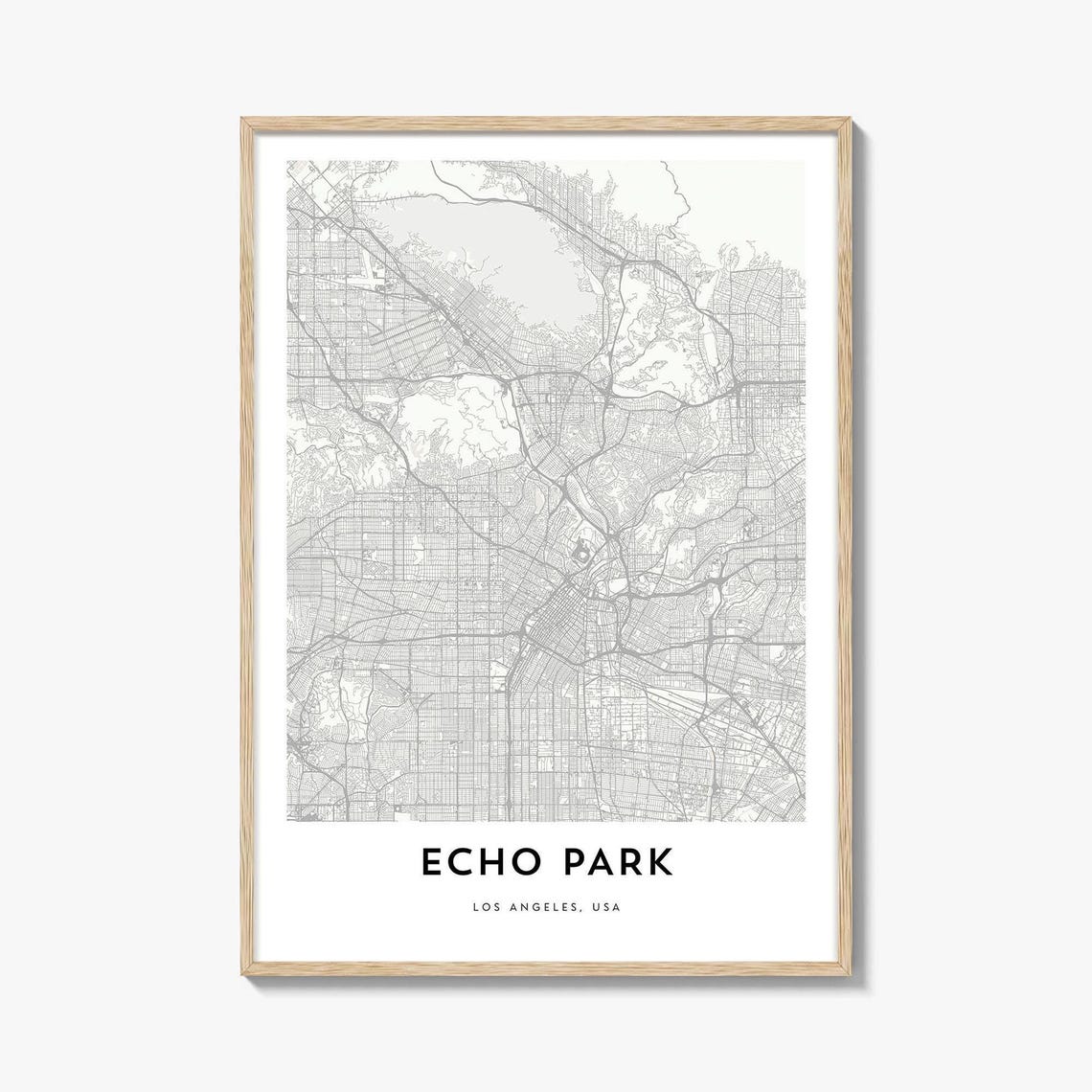 Echo Park Los Angeles Black and White Minimalist City Map Poster