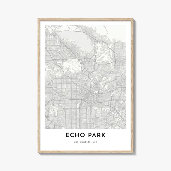 Echo Park Los Angeles Black and White Minimalist City Map Poster