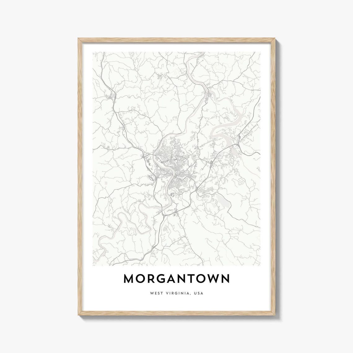 Morgantown West Virginia Minimalist City Map Poster Decor Artwork