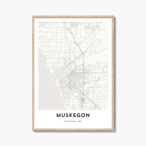 Muskegon Michigan Minimalist Street Map Lake Michigan City Art Poster