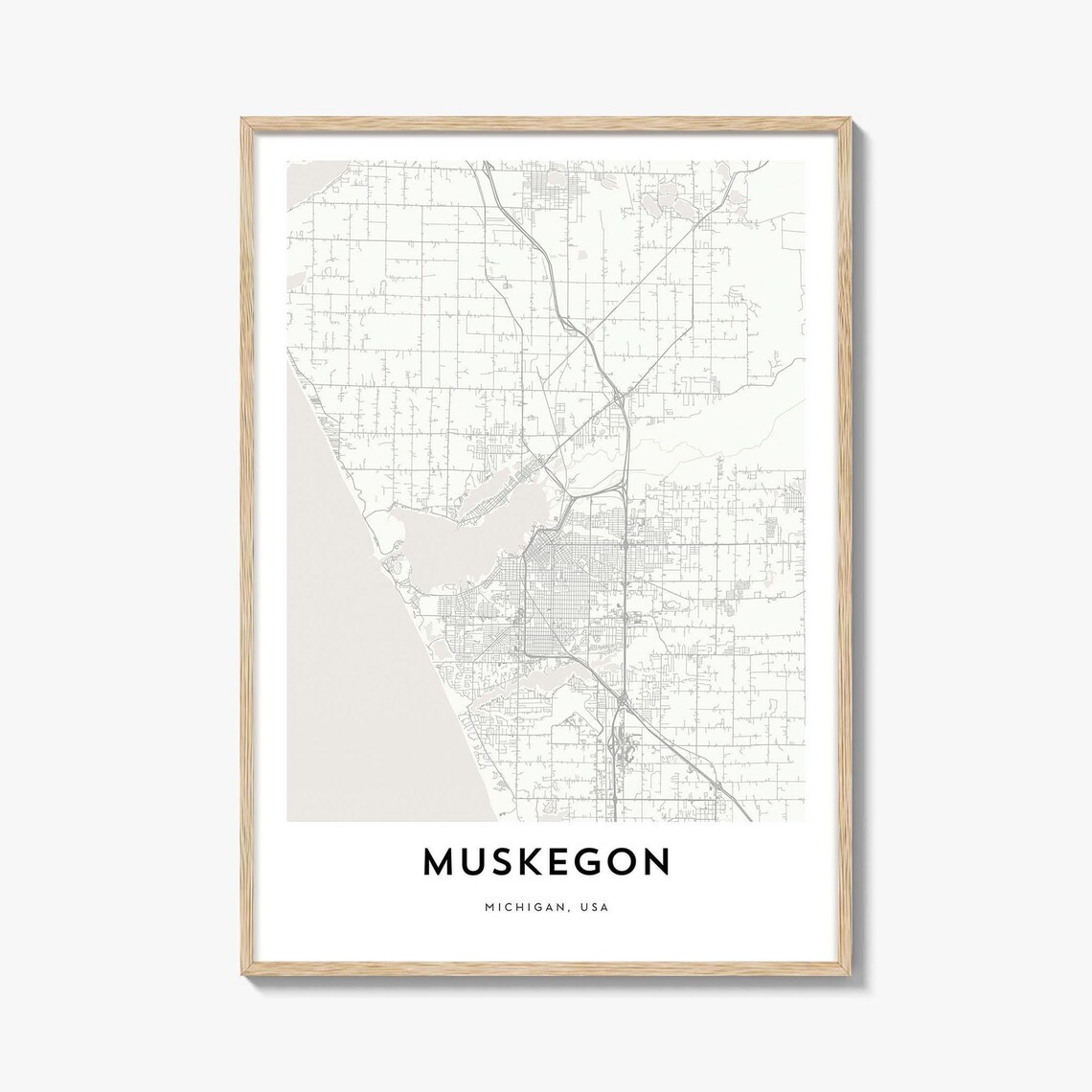 Muskegon Michigan Minimalist Street Map Lake Michigan City Art Poster