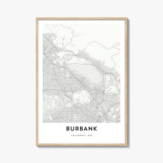 Burbank California Minimalist City Map Line Art Wall Decor Print