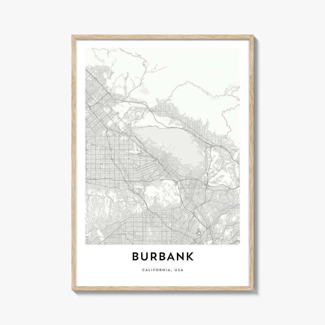 Burbank California Minimalist City Map Line Art Wall Decor Print