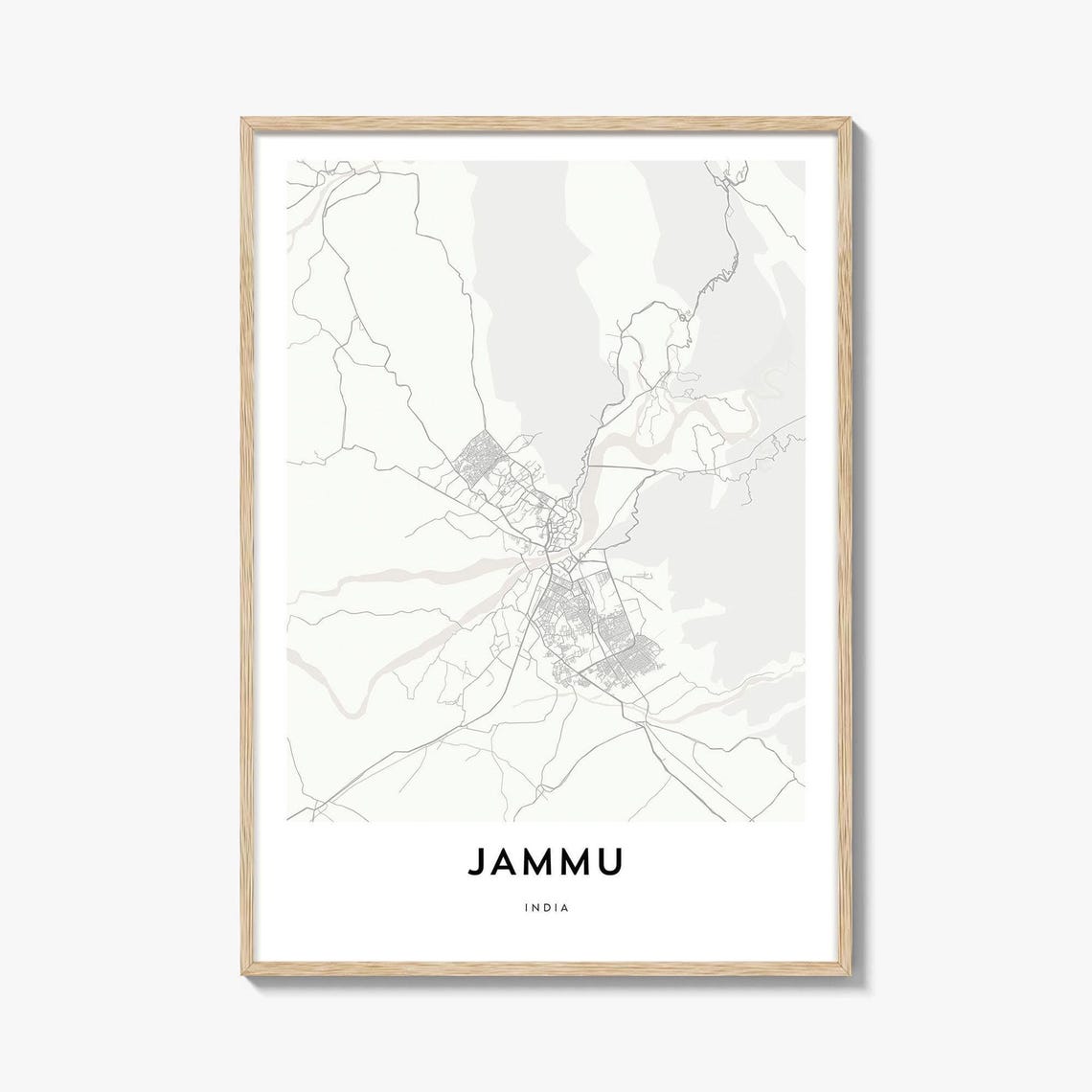 Jammu India Minimalist Street City Map Modern Travel Decor Poster