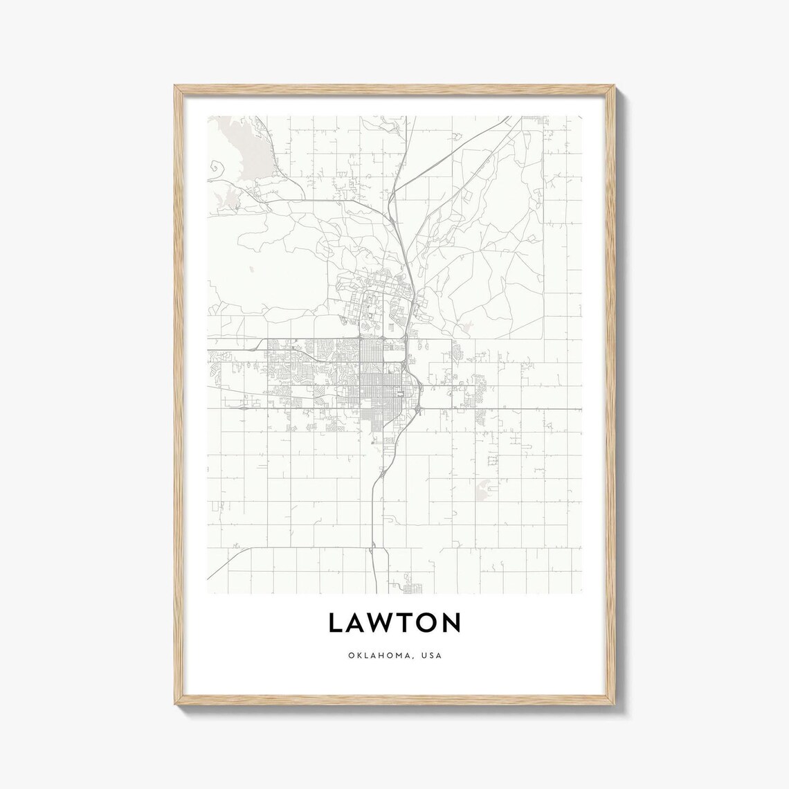 Lawton Oklahoma Minimalist Neutral City Street Map Art Wall Poster