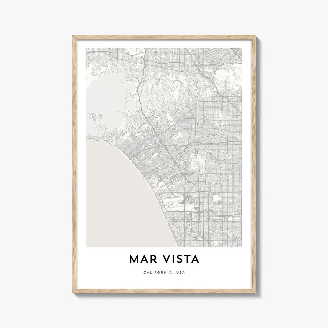 Mar Vista California Coastal Monochrome Street Map City Poster