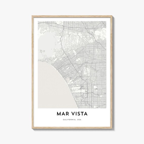Mar Vista California Coastal Monochrome Street Map City Poster